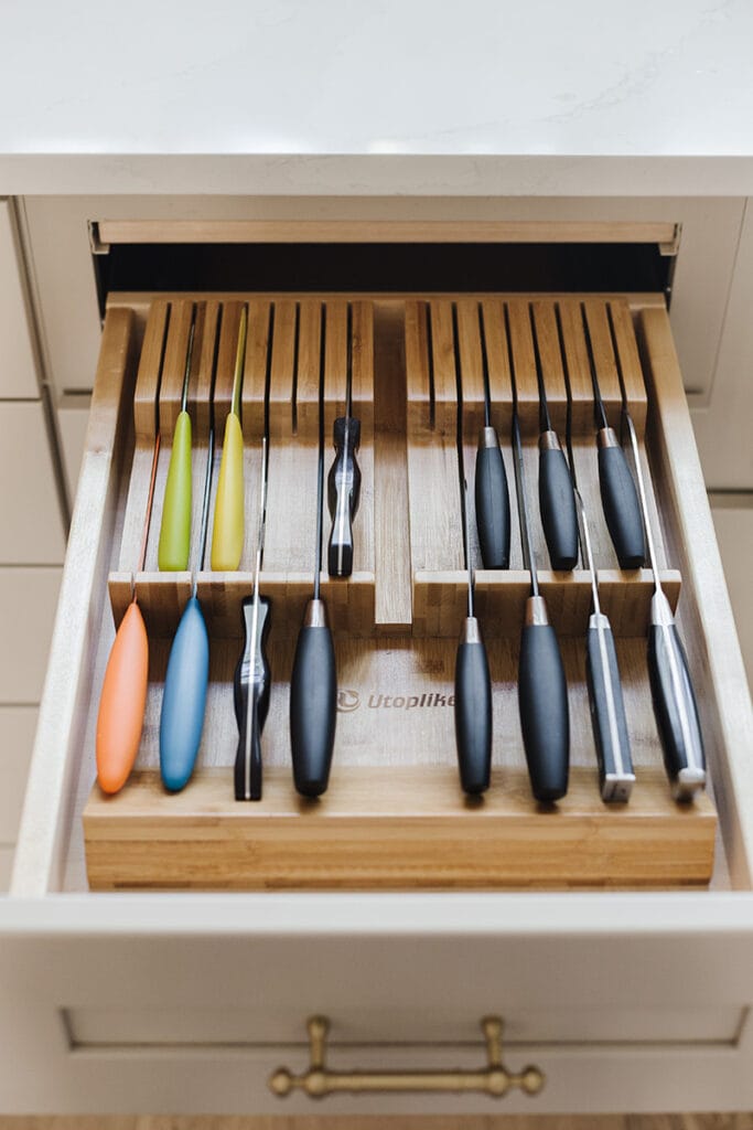 Wood Cutlery Tray with Knife Block - Crystal Cabinets