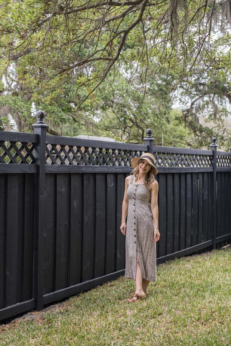 Black Wood Fence And DIY Arbor Reveal Jenna Sue Design   Black Stained Wood Fence 768x1152 