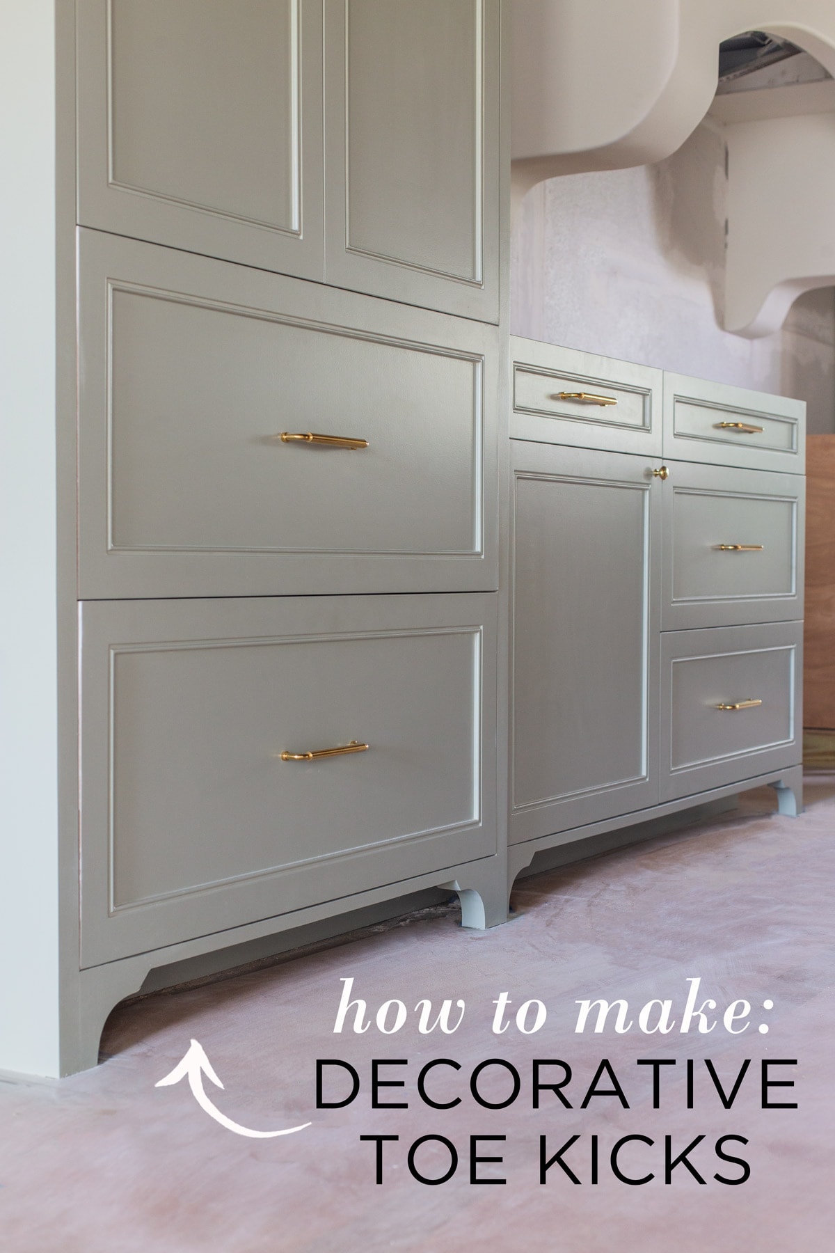How to Add Decorative Toe Kicks to your Kitchen Cabinets - Jenna